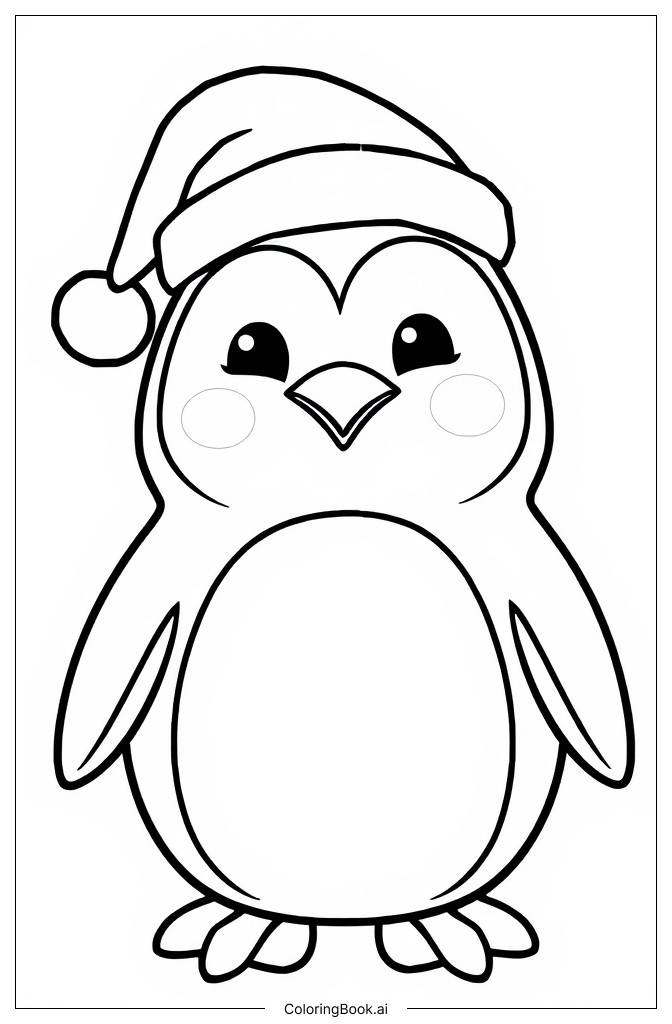  Página para colorear de pingüino navideño kawaii 