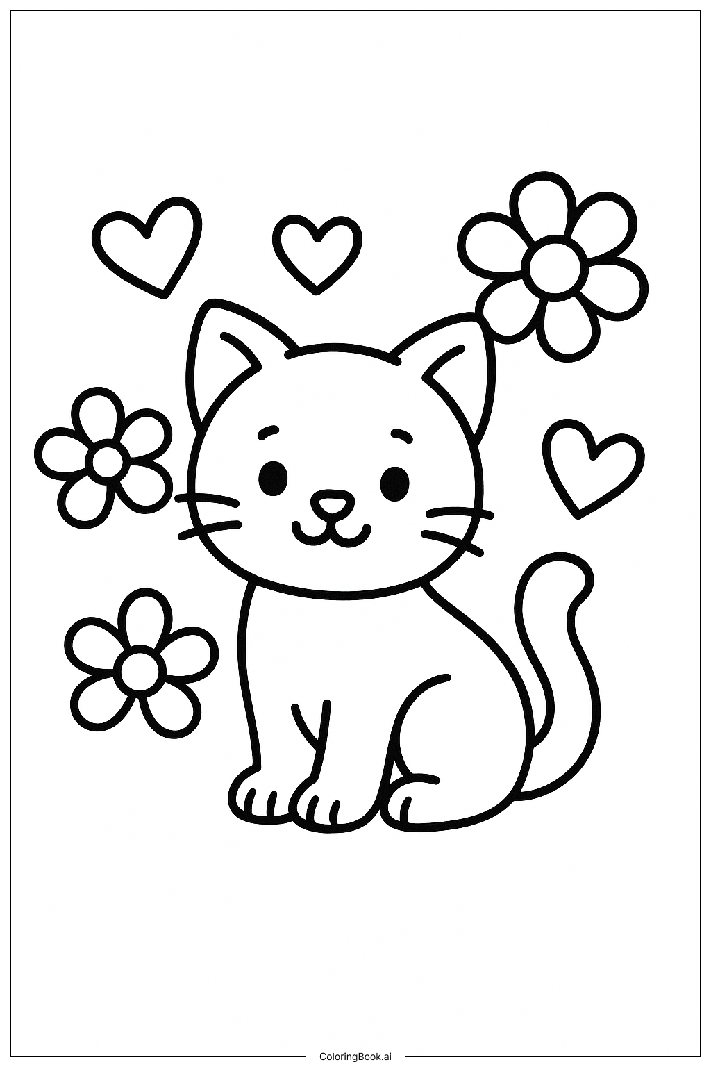  A Baby Animal With Hearts and Flowers Coloring Page 