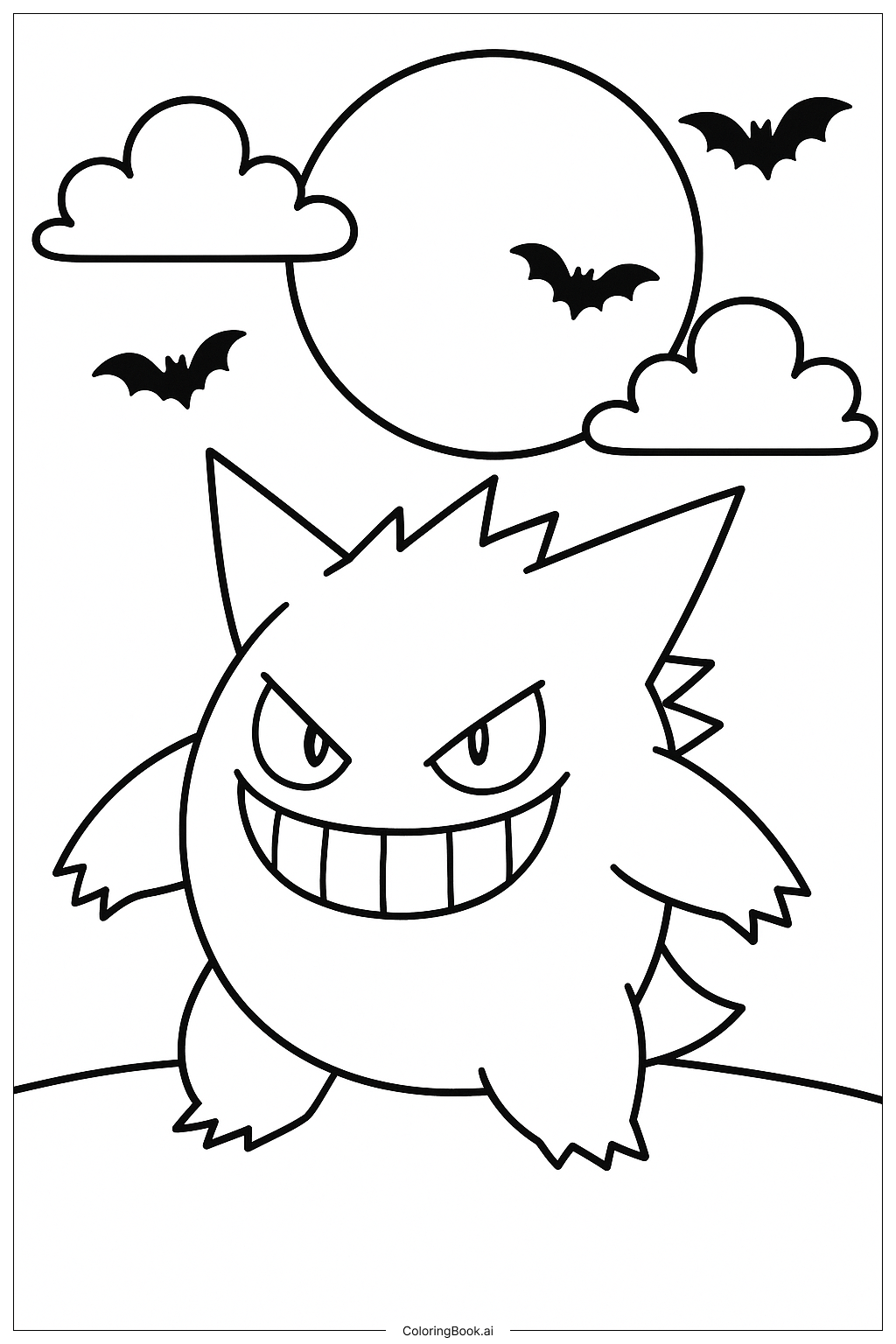  Gengar and a Spooky Full Moon Coloring Page 