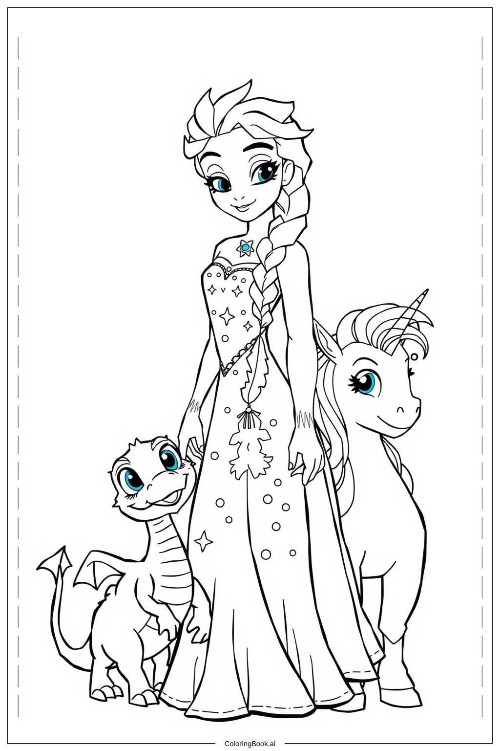  Elsa's Castle with Magical Creatures Coloring Page 