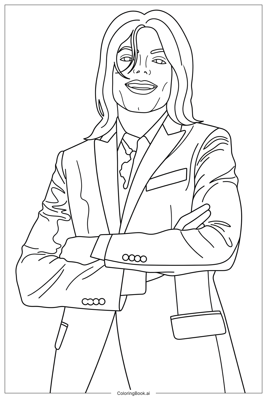 Michael Jackson long hair arms confidently crossed Coloring Page