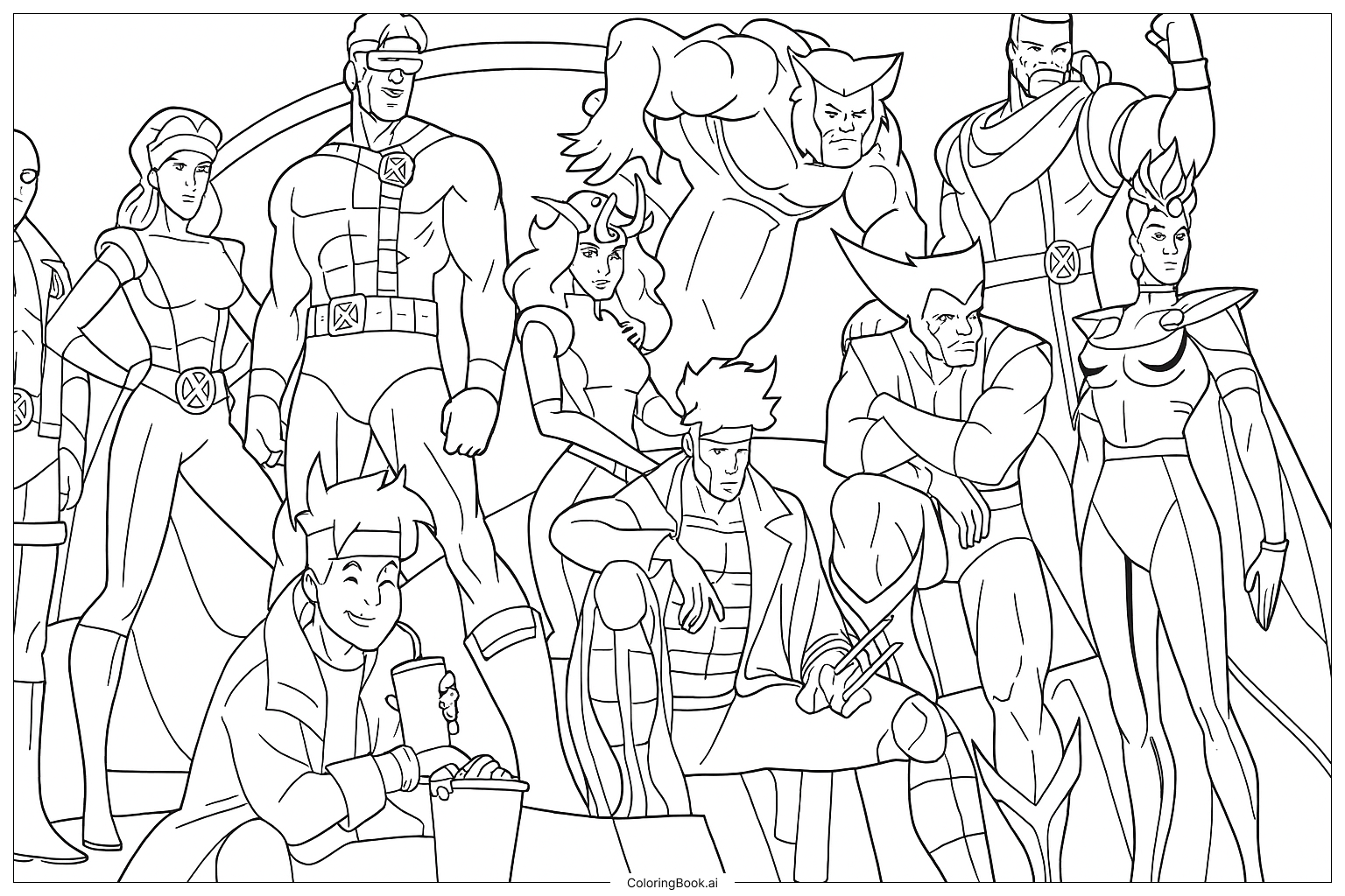 X-Men 90er Animationsserie Besetzung Ausmalseite