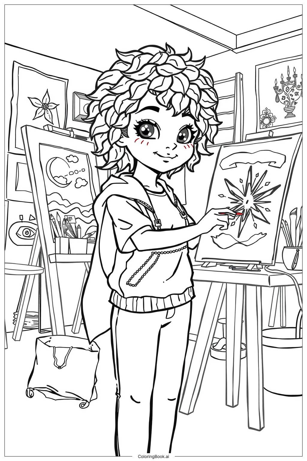  Page de coloriage Fille Noire Explorant Son Côté Créatif-2 