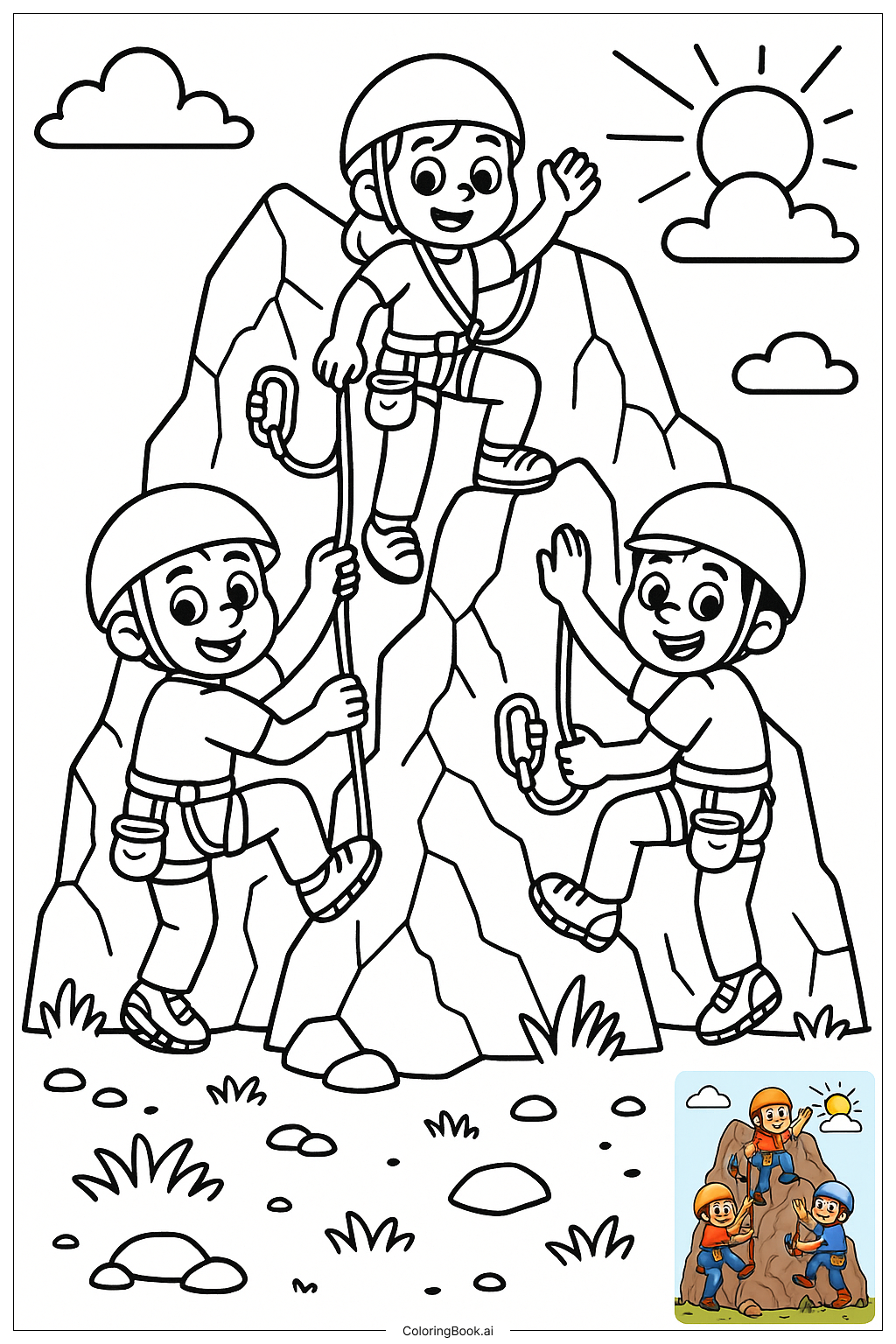  Friends Rock Climbing As Team 색칠공부 페이지 