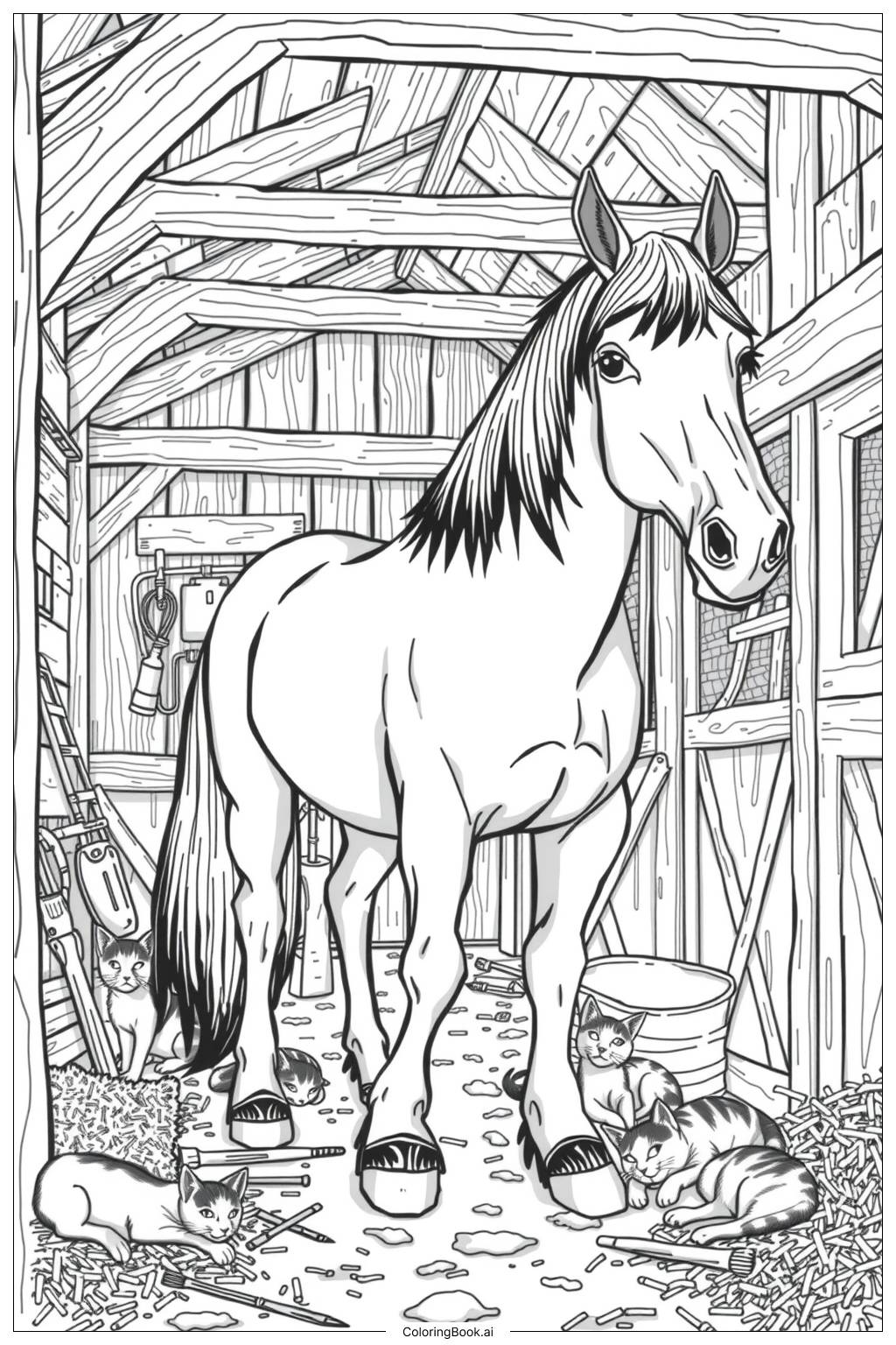  Page de coloriage Cheval galopant à travers la forêt-2 