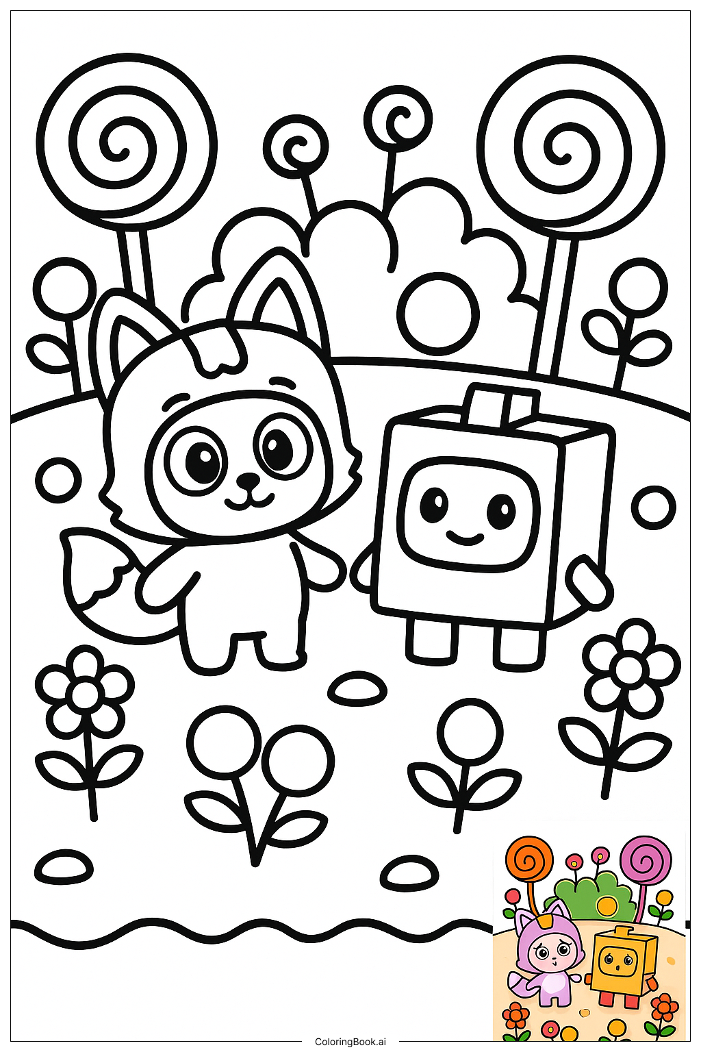 Lankybox Characters in Candy Forest Coloring Page 