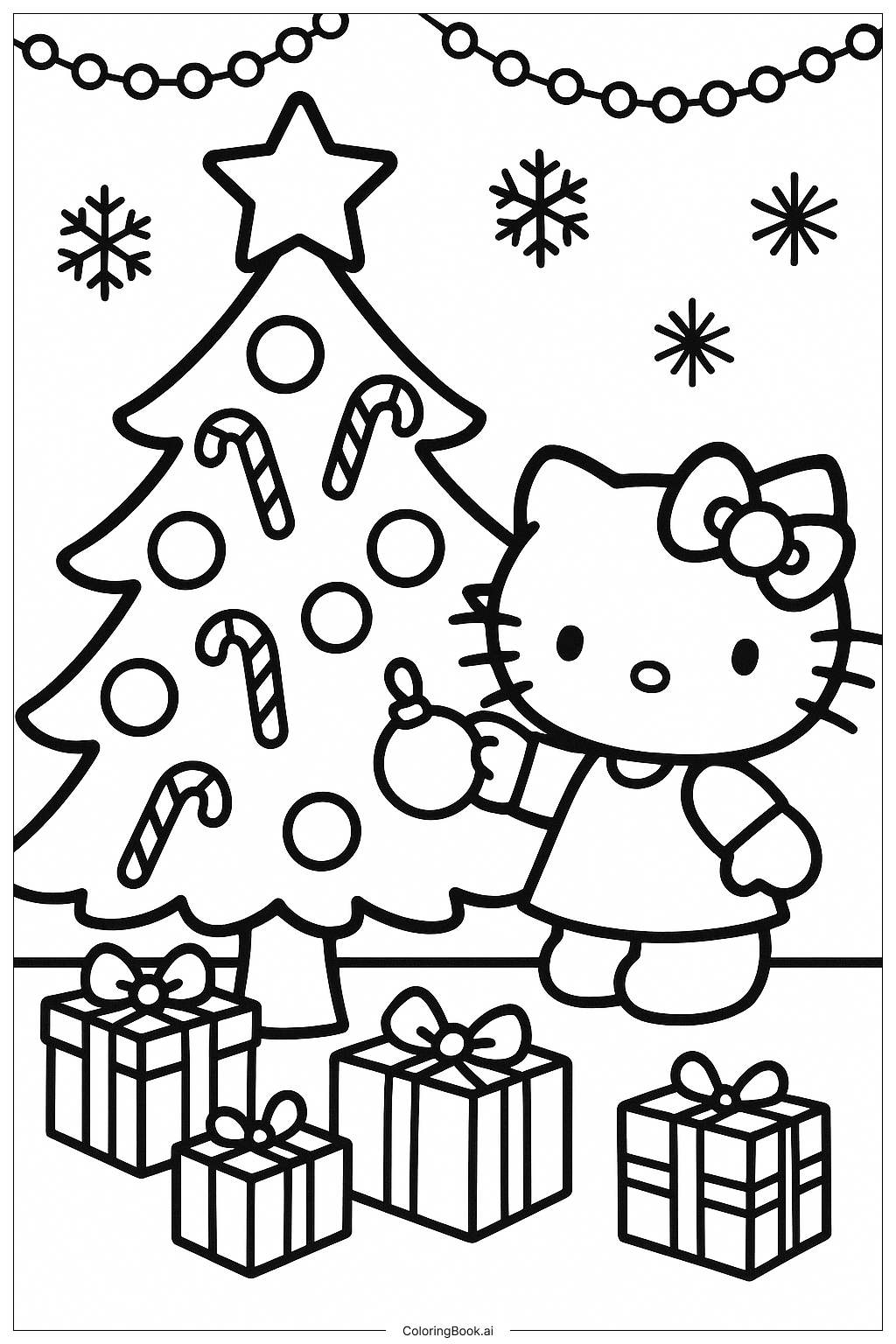  Hello Kitty Decorating The Christmas Tree Coloring Page 