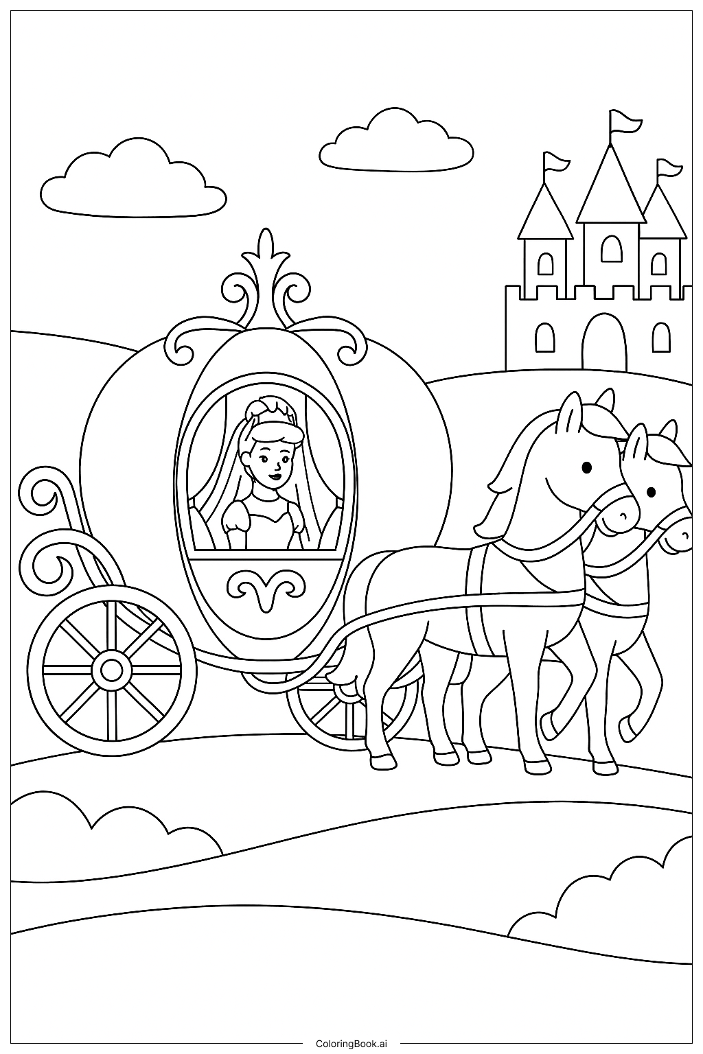  Página para colorir de O Carroça de Conto de Fadas da Cinderela 