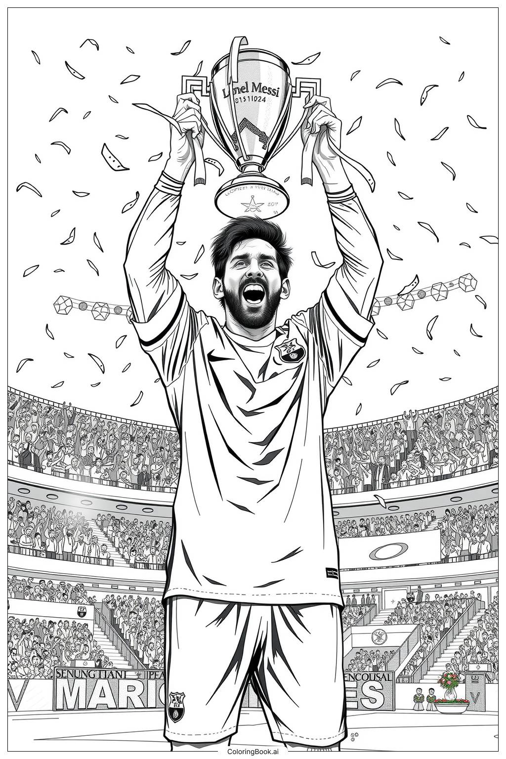  messi holding a trophy Coloring Page 