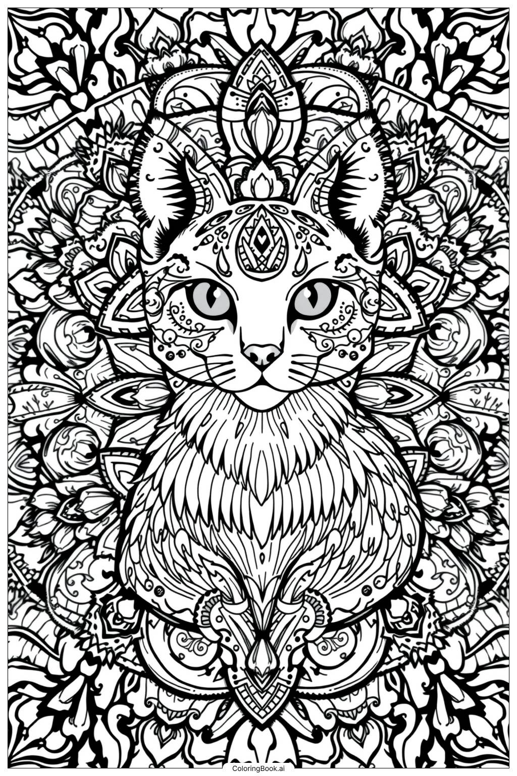  Page de coloriage Design de Mandala de Chat 