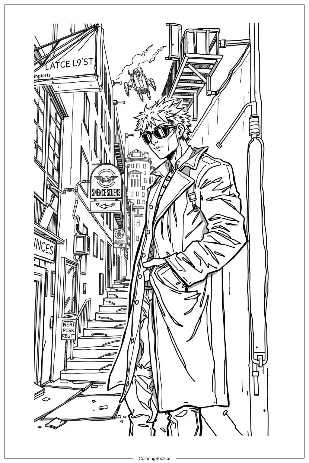  Cowboy bebop-inspired character in a city-2 Coloring Page 