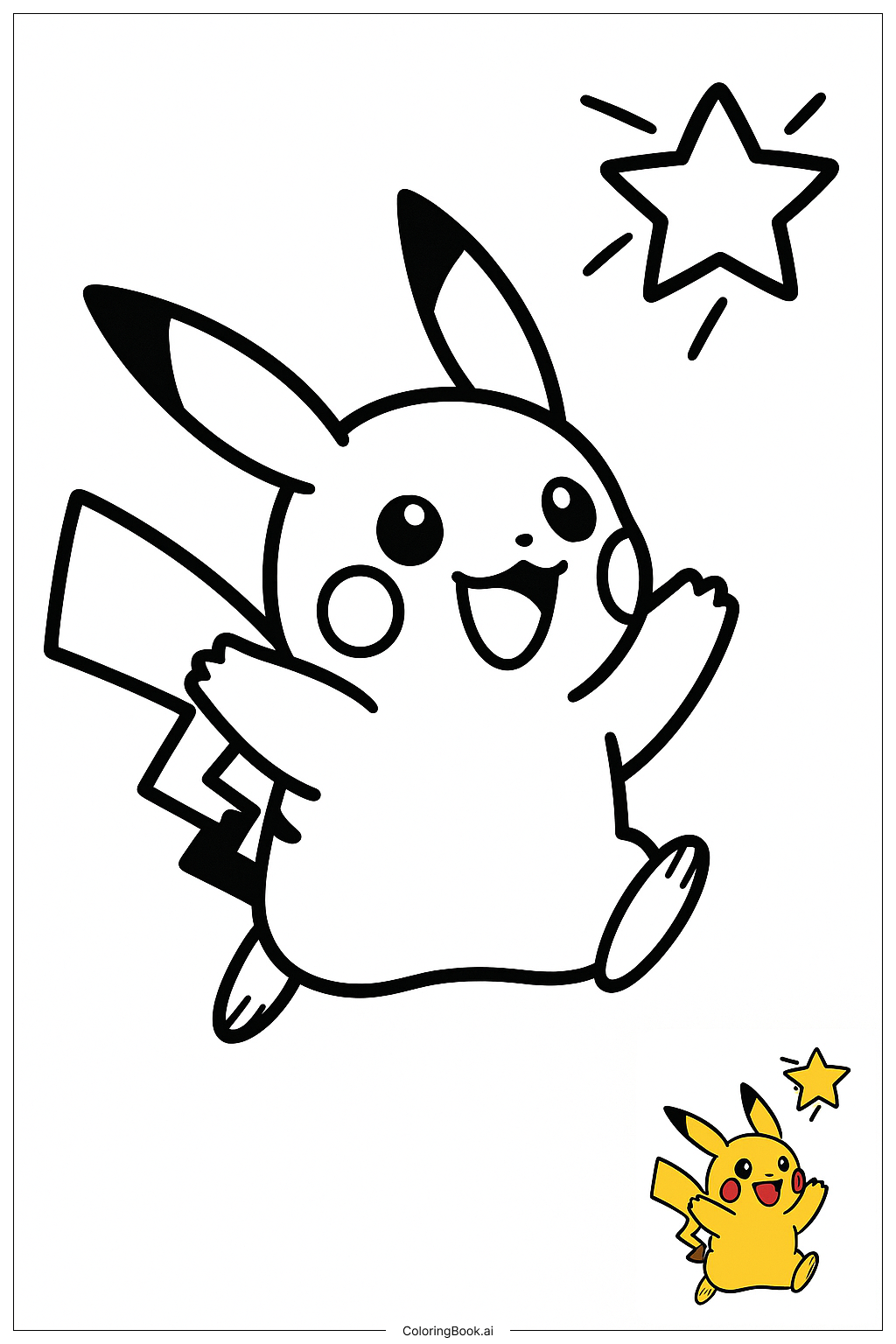  Pikachu Chasing A Falling Star Coloring Page 