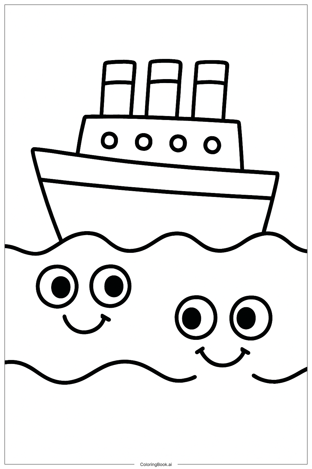 Cartoon Titanic With Smiling Waves Coloring Page 