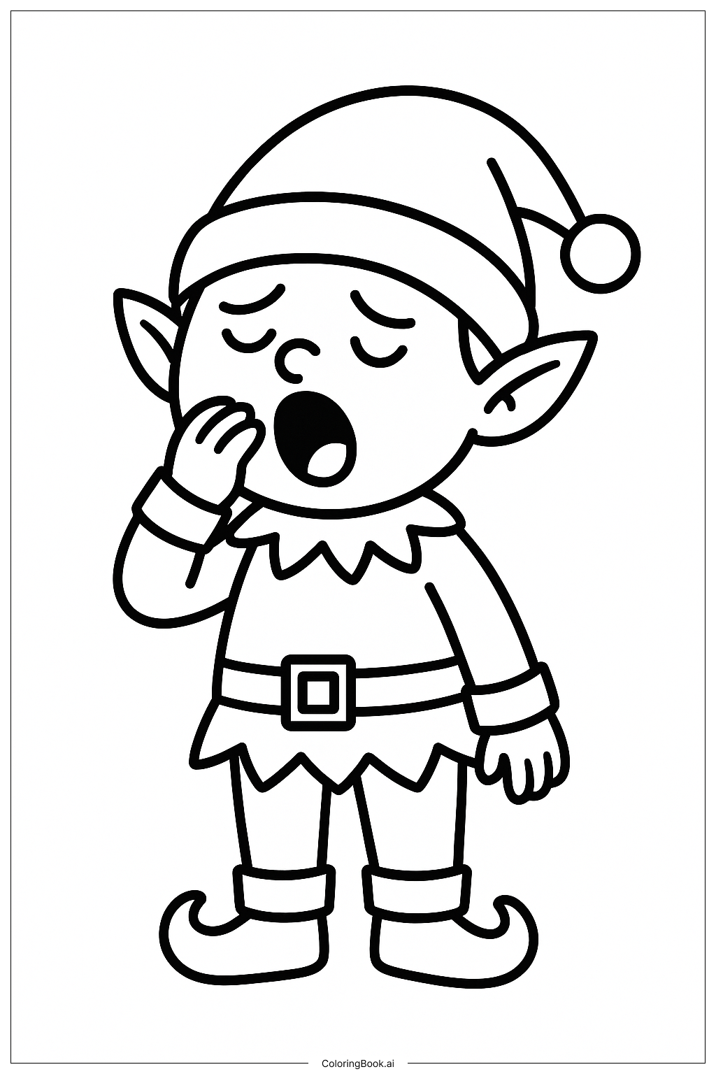  Página para colorir de Um Duende Sonolento Bocejando 