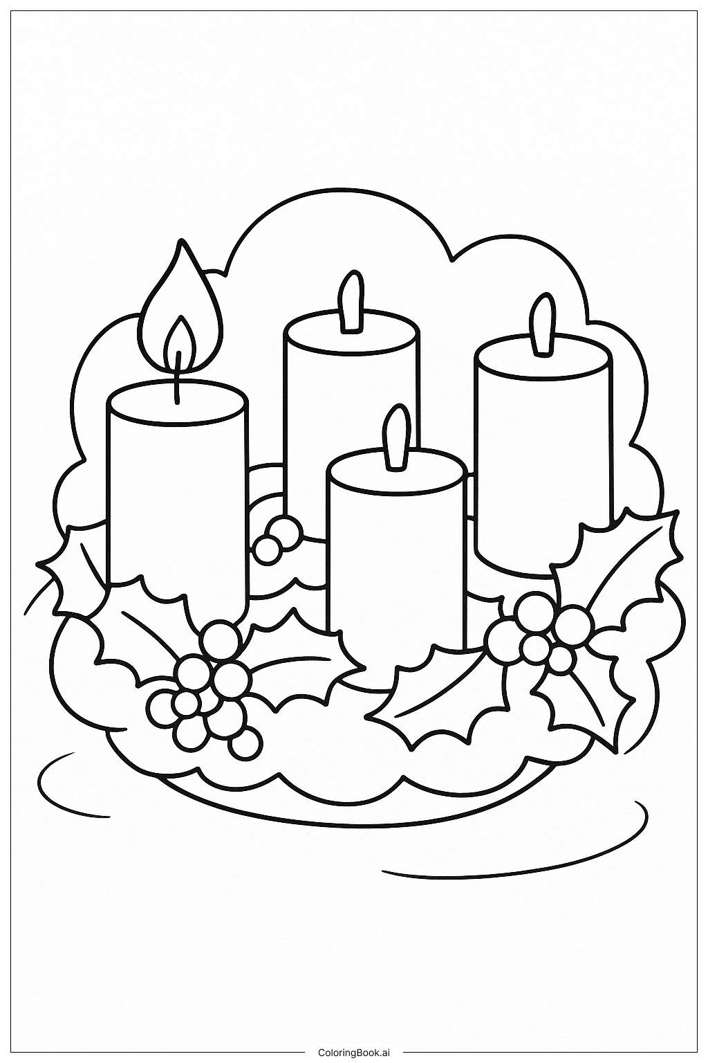  Love Candle Lit on Advent Wreath Ausmalseite 