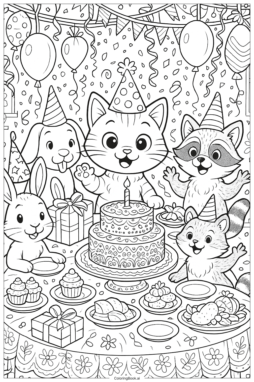  Gabby Cat Celebrating A Birthday With Everyone Coloring Page 