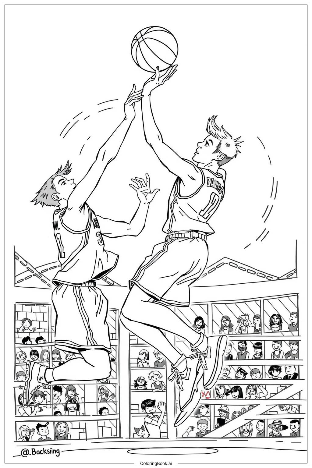  basketball rebound action-2 Coloring Page 