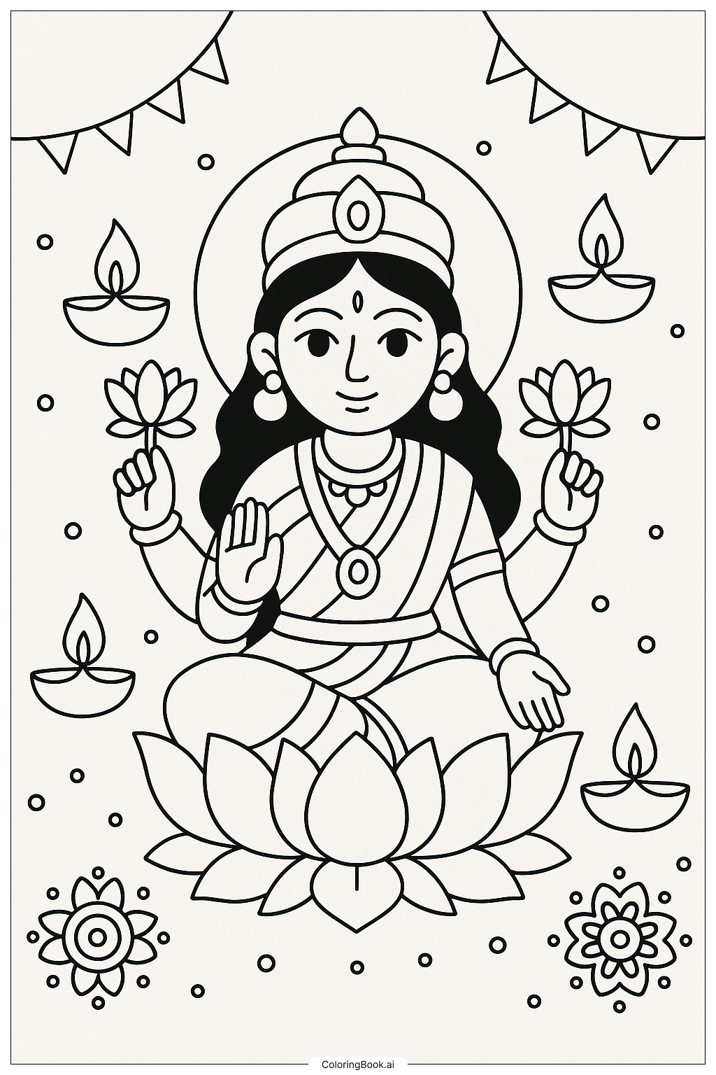Trang tô màu Goddess Lakshmi For Diwali Blessing