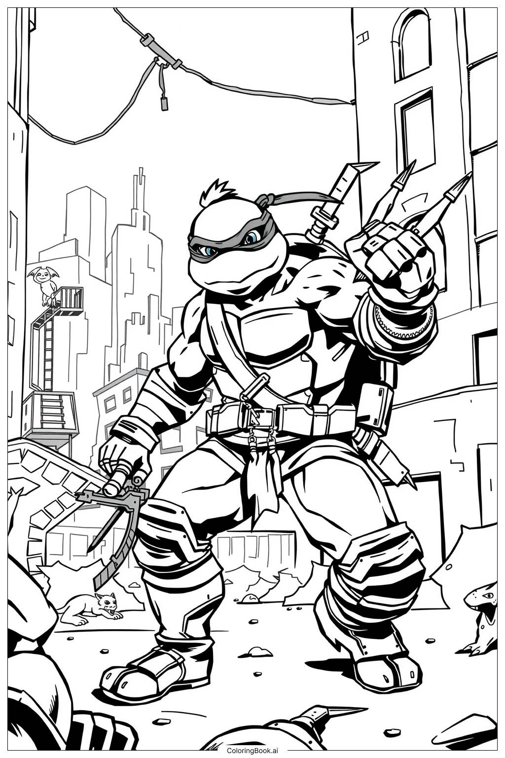  Page de coloriage tortue ninja découvrant de nouveaux alliés au combat-2 