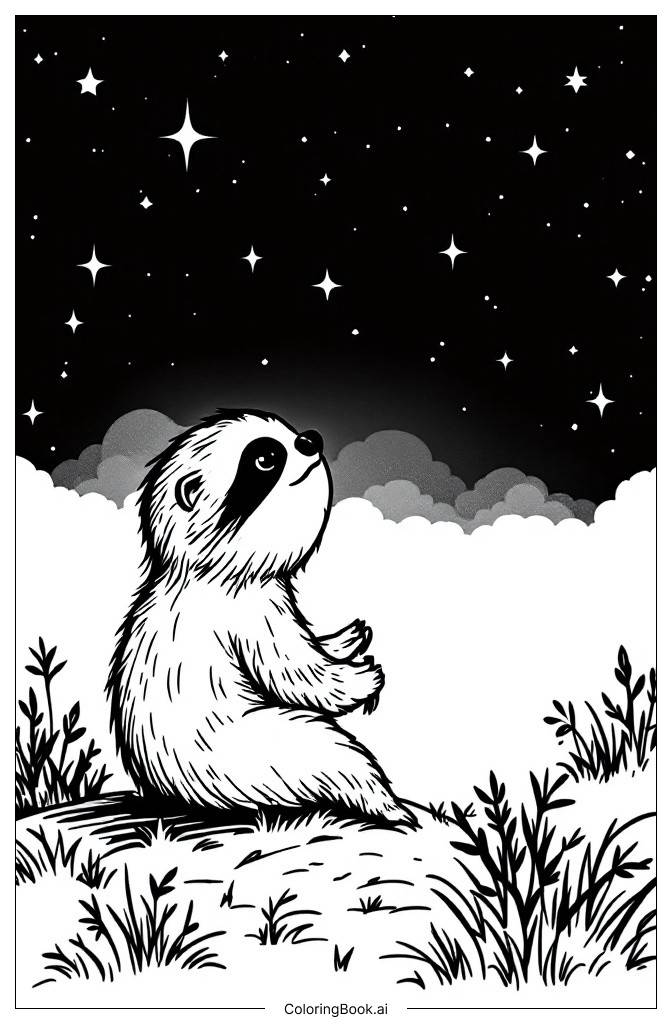  Sloth observing stars under the night sky Coloring Page 