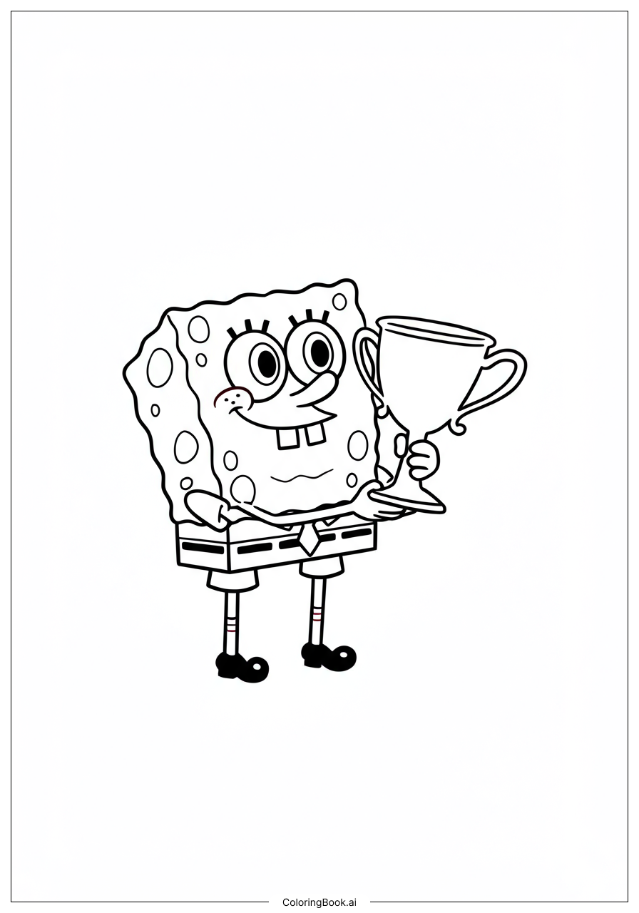  SpongeBob mit dem Fußballtrophäe Ausmalseite 