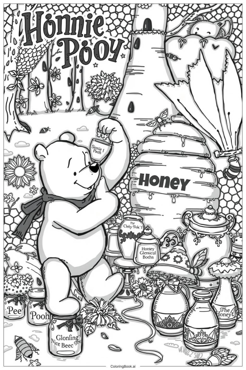  Página para colorear de winnie the pooh tarro de miel 