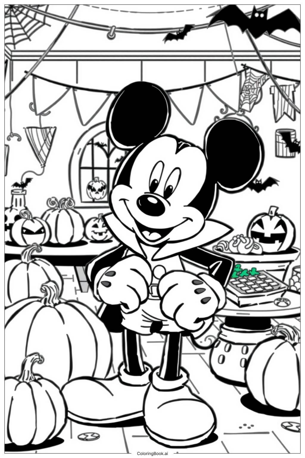  Mickey Mouse at a Halloween Party-2 Coloring Page 