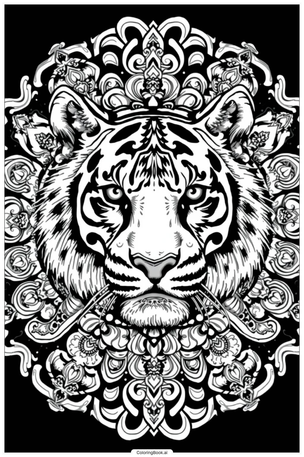  Page de coloriage Conception de Tigre Intriqué 