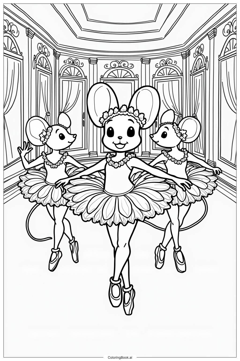  Page de coloriage Angelina Ballerina Dansant avec des Amis 