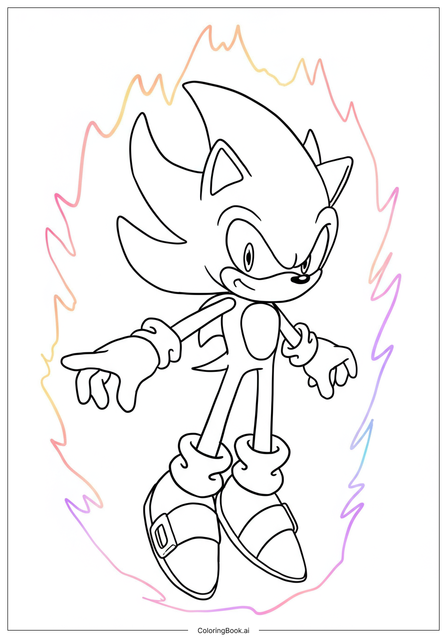  Page de coloriage Hyper Sonic Entouré d'Aura Arc-En-Ciel 