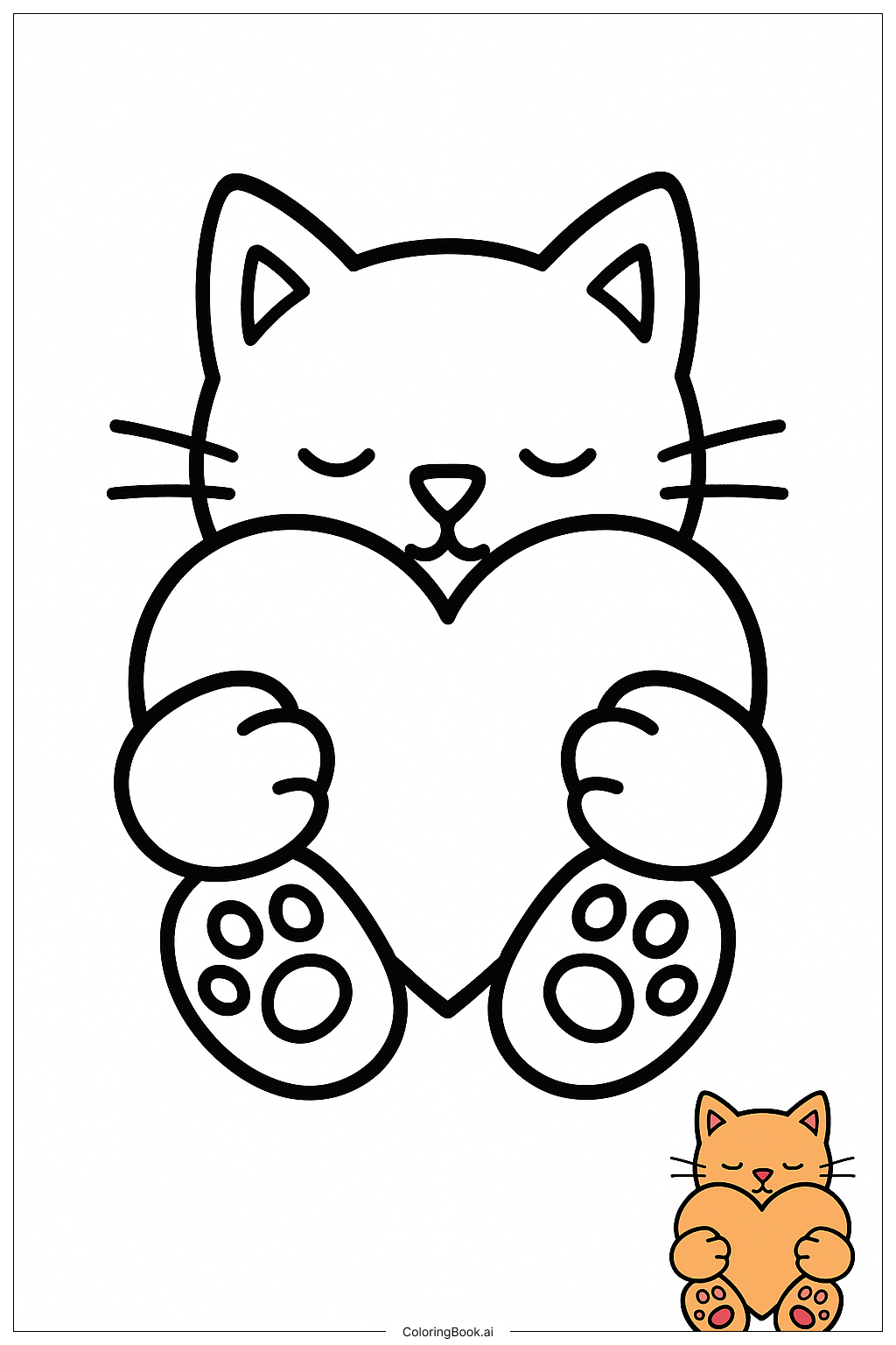  小猫爪子造型的心形填色页 