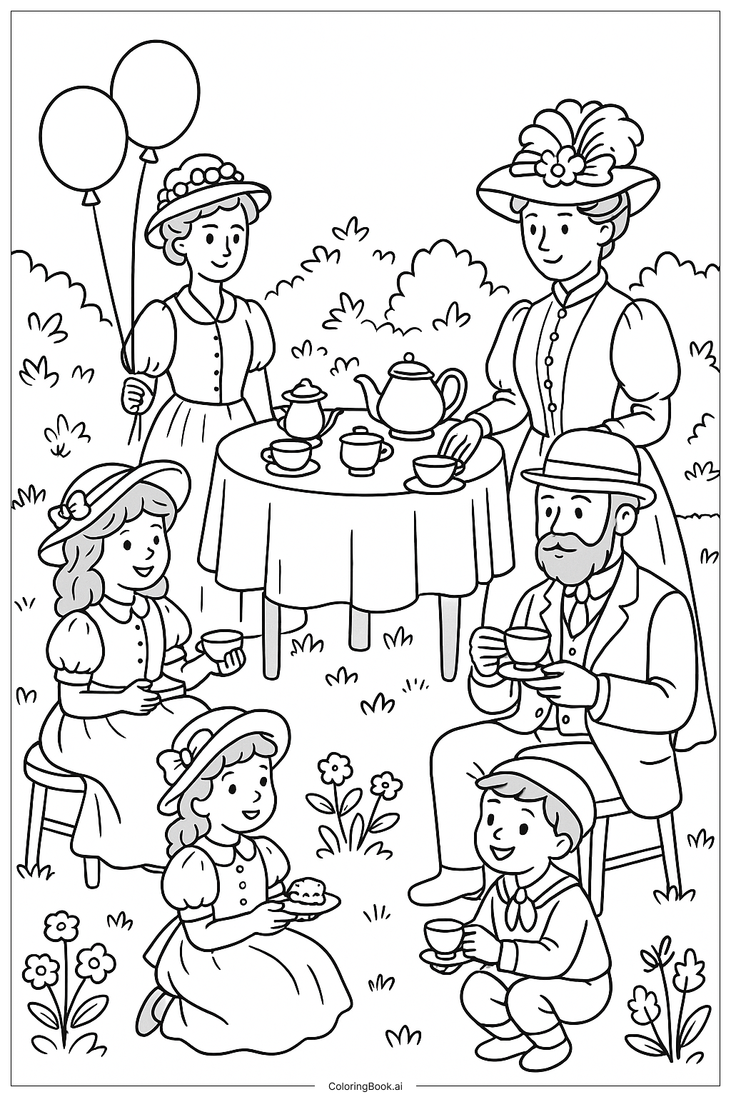  Página para colorir de Uma Festa Detalhada de Jardim Vitoriano 