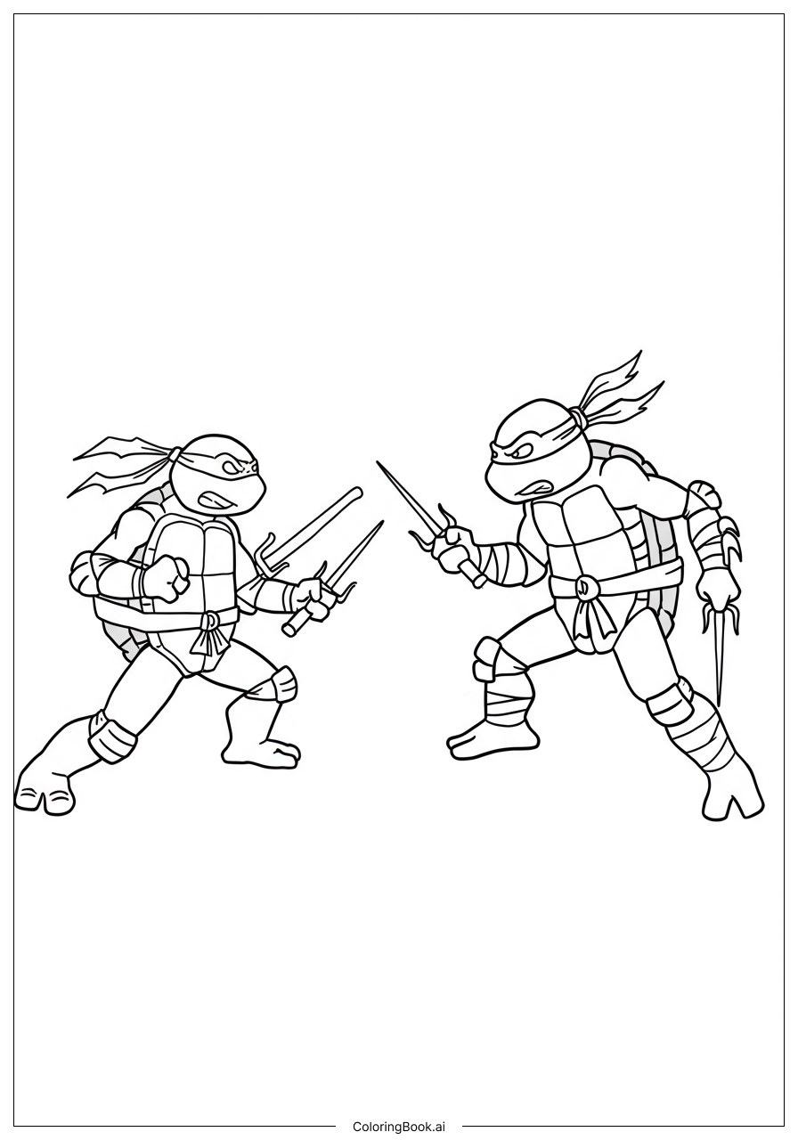  Page de coloriage Confrontation entre la Tortue Ninja et Shredder 