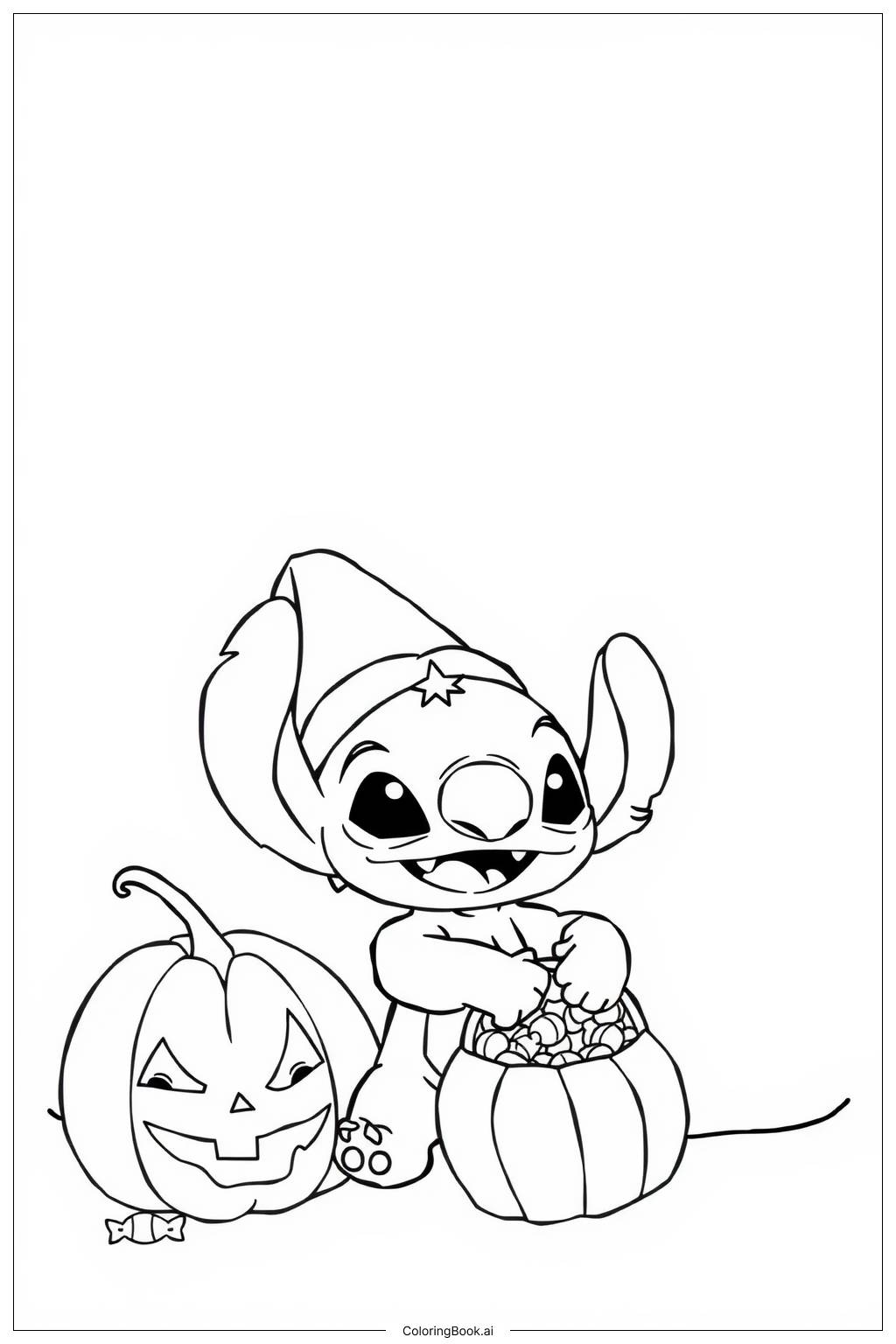  Página para colorir de Abóbora de Halloween do Stitch 