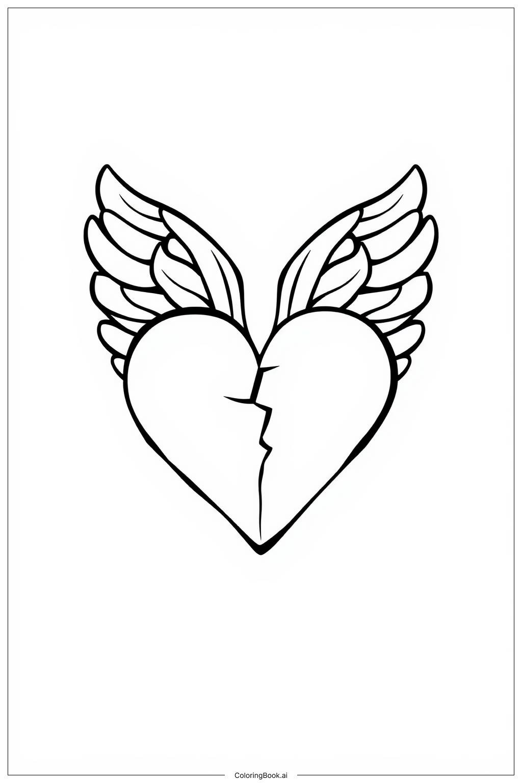  Detailed Broken Heart With Wings Coloring Page 