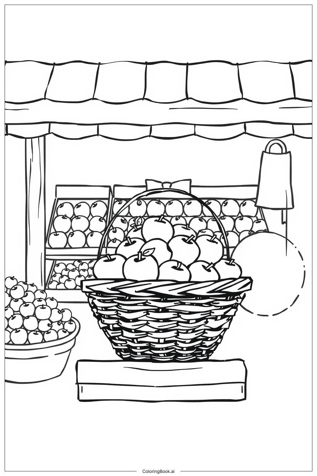  Apple Basket at the Farmers Market Coloring Page 