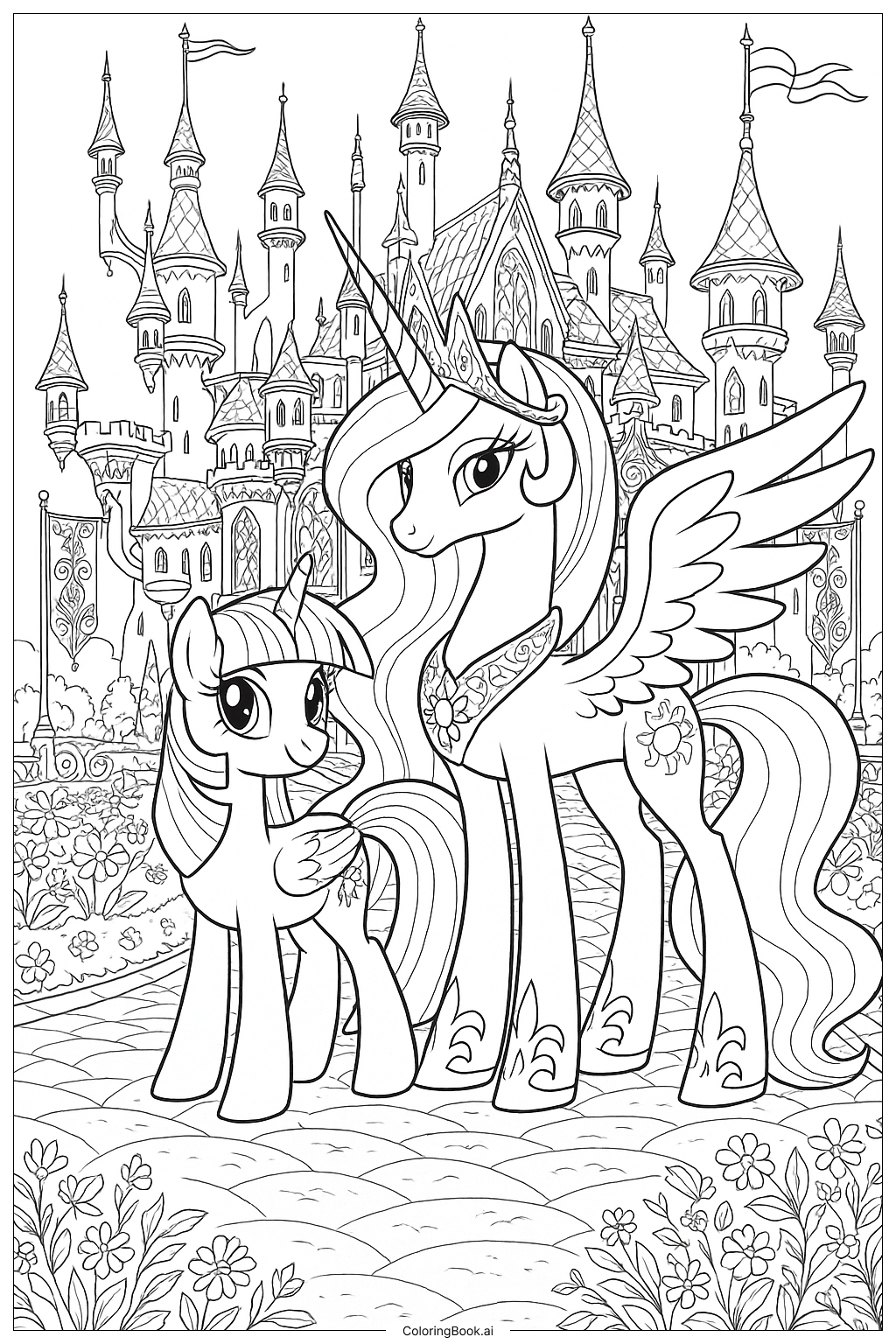  Page de coloriage Twilight Sparkle et Princesse Celestia à Canterlot 