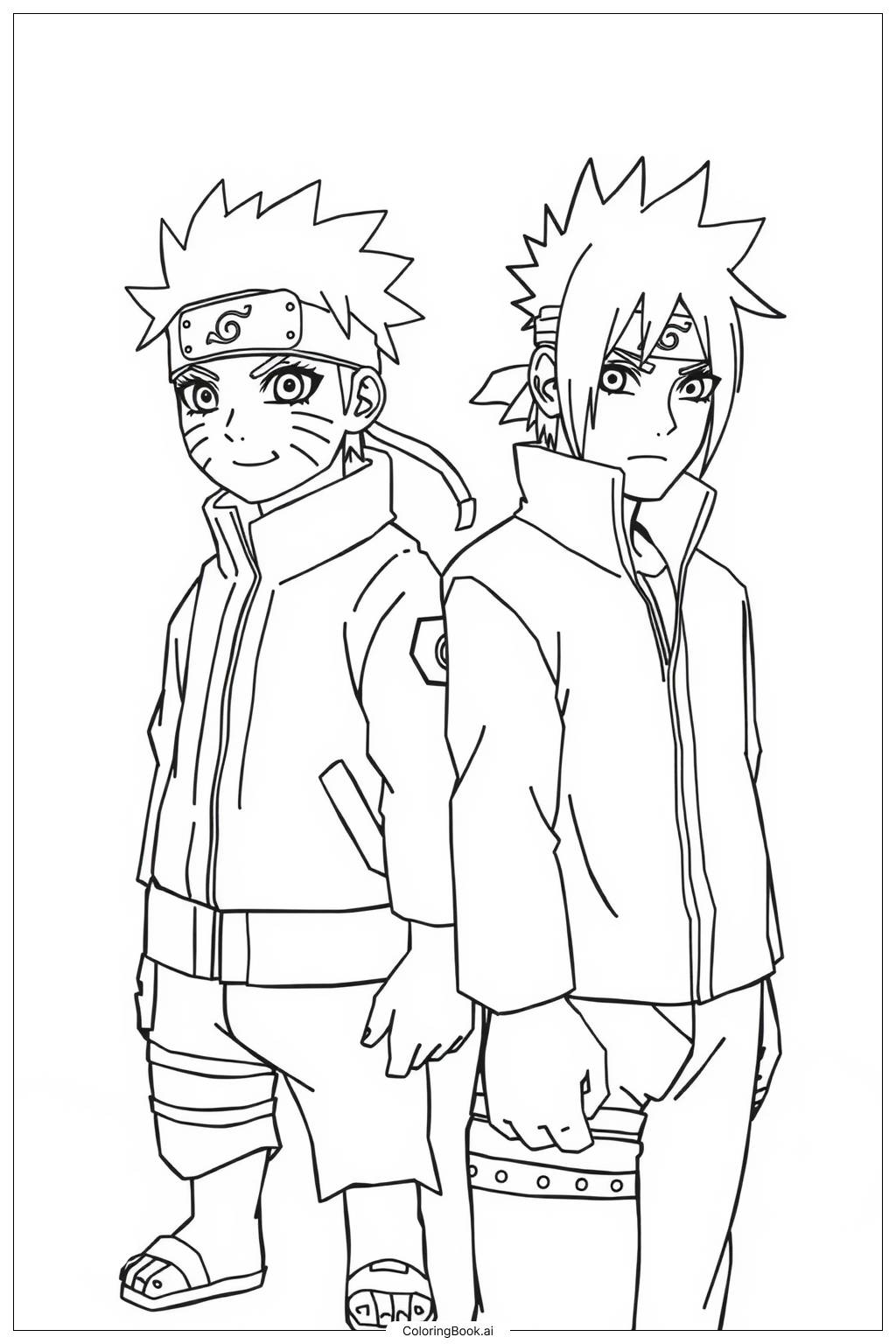  Página para colorir de A Amizade de Naruto com Sasuke ao Longo do Tempo 