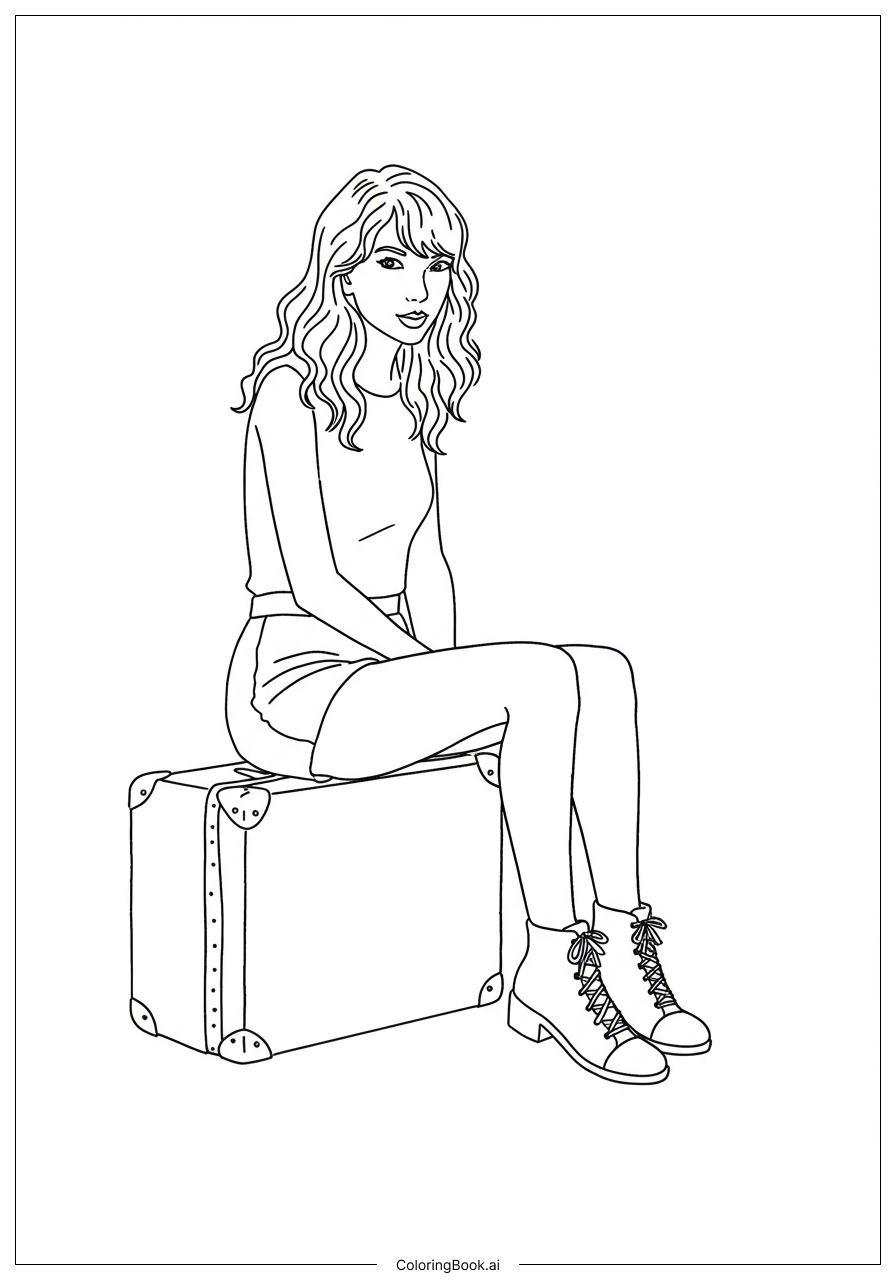  Taylor Swift Sitting On Vintage Suitcase填色页 