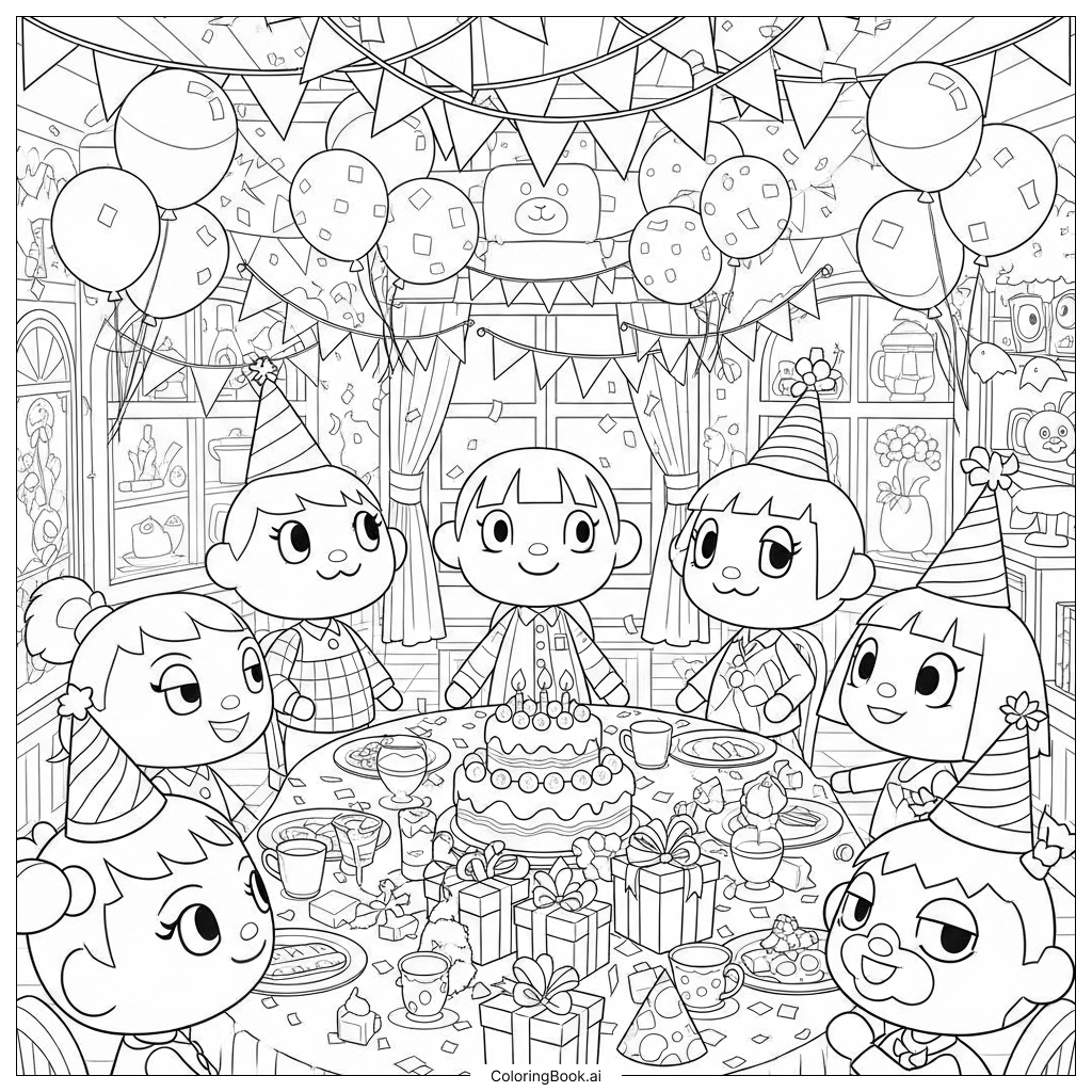 Animal Crossing Dorfbewohner versammelt um einen Tisch
