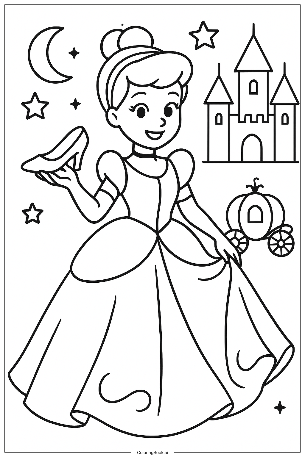  Página para colorear de Cenicienta y el zapato perdido 