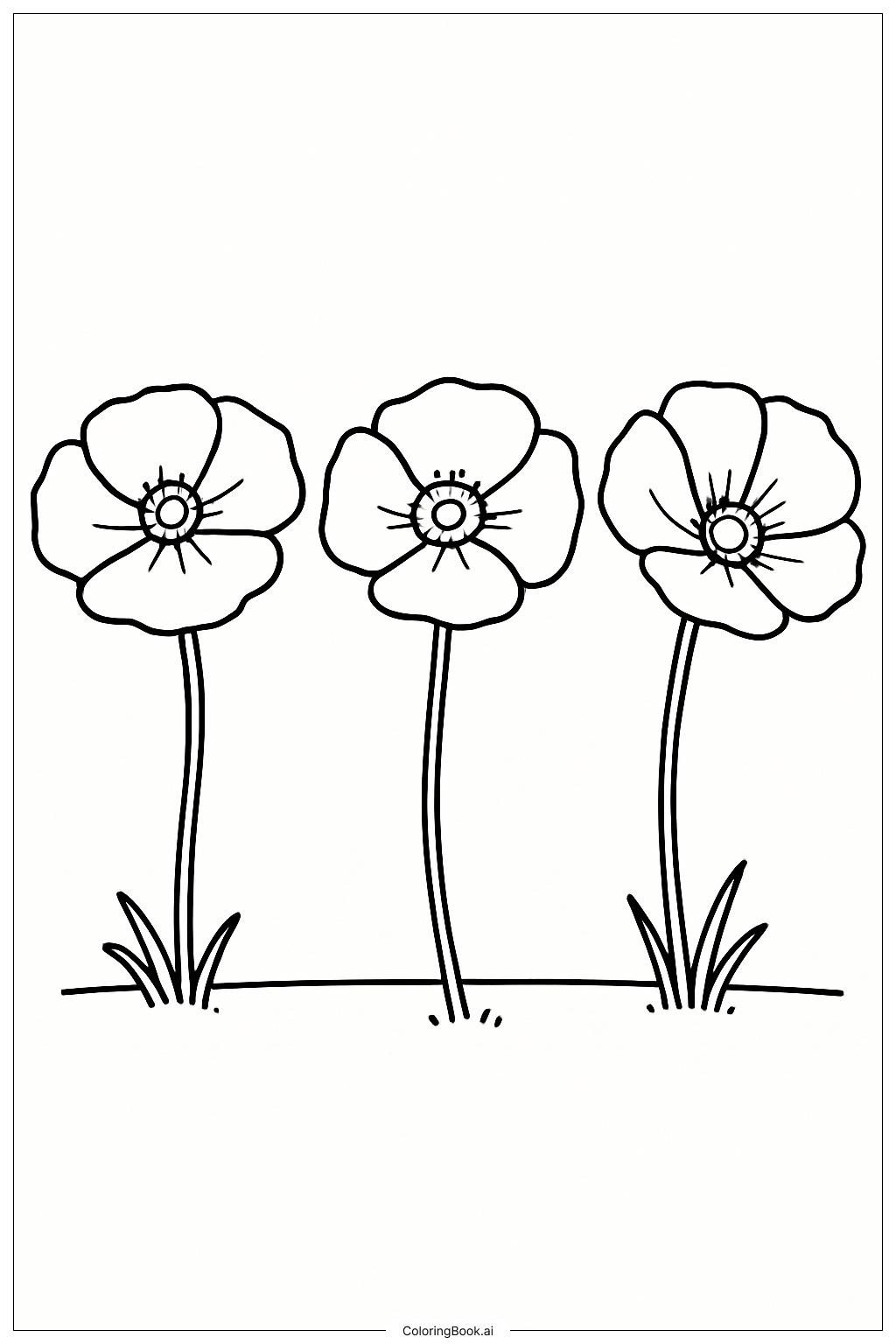  Trang tô màu Ba bông hoa anh túc xếp thành hàng 