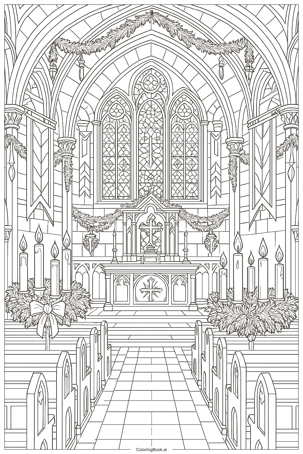  대림절 교회 내부 장식 색칠공부 페이지 