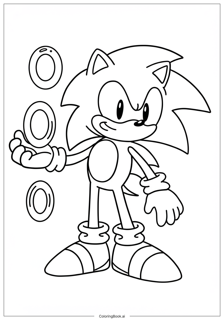  Page de coloriage Sonic tenant des anneaux dorés 