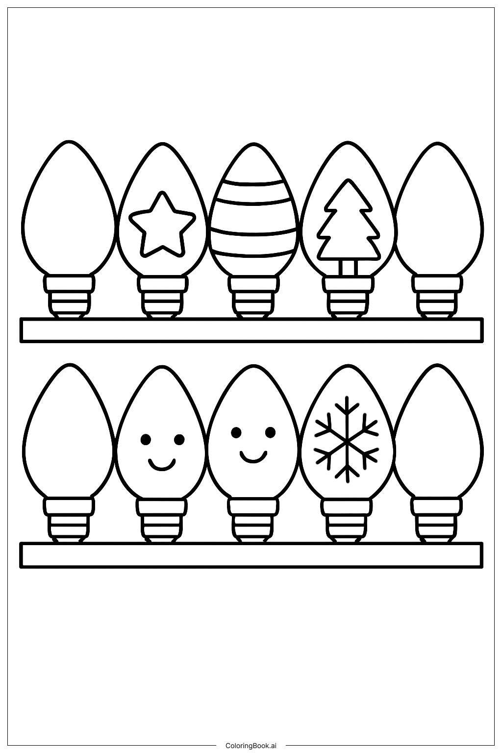  다양한 크리스마스 전구 선반 색칠공부 페이지 