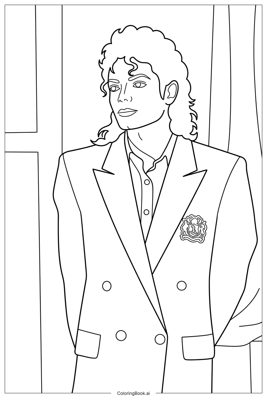 Michael Jackson standing by window in blazer Coloring Page