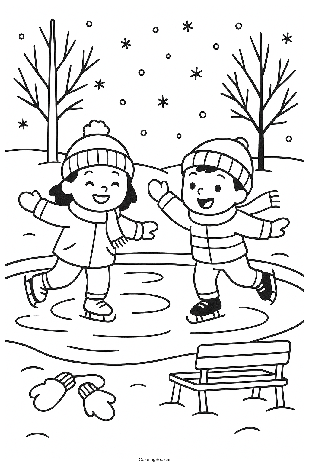  눈 오는 날 스케이트장 색칠공부 페이지 