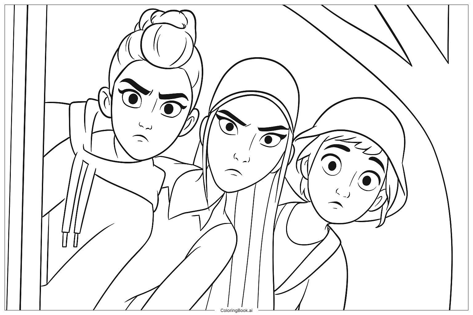  HUNTR X Peeking From a Corner Coloring Page 