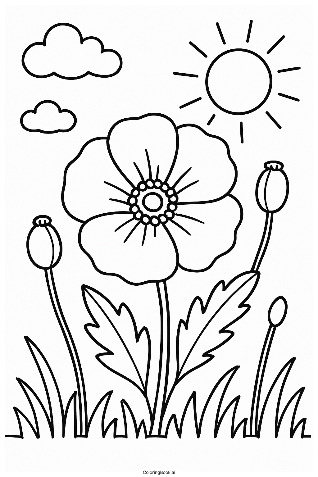  Trang tô màu Hoa Anh Túc Trong Khu Vườn Nắng Ấm 