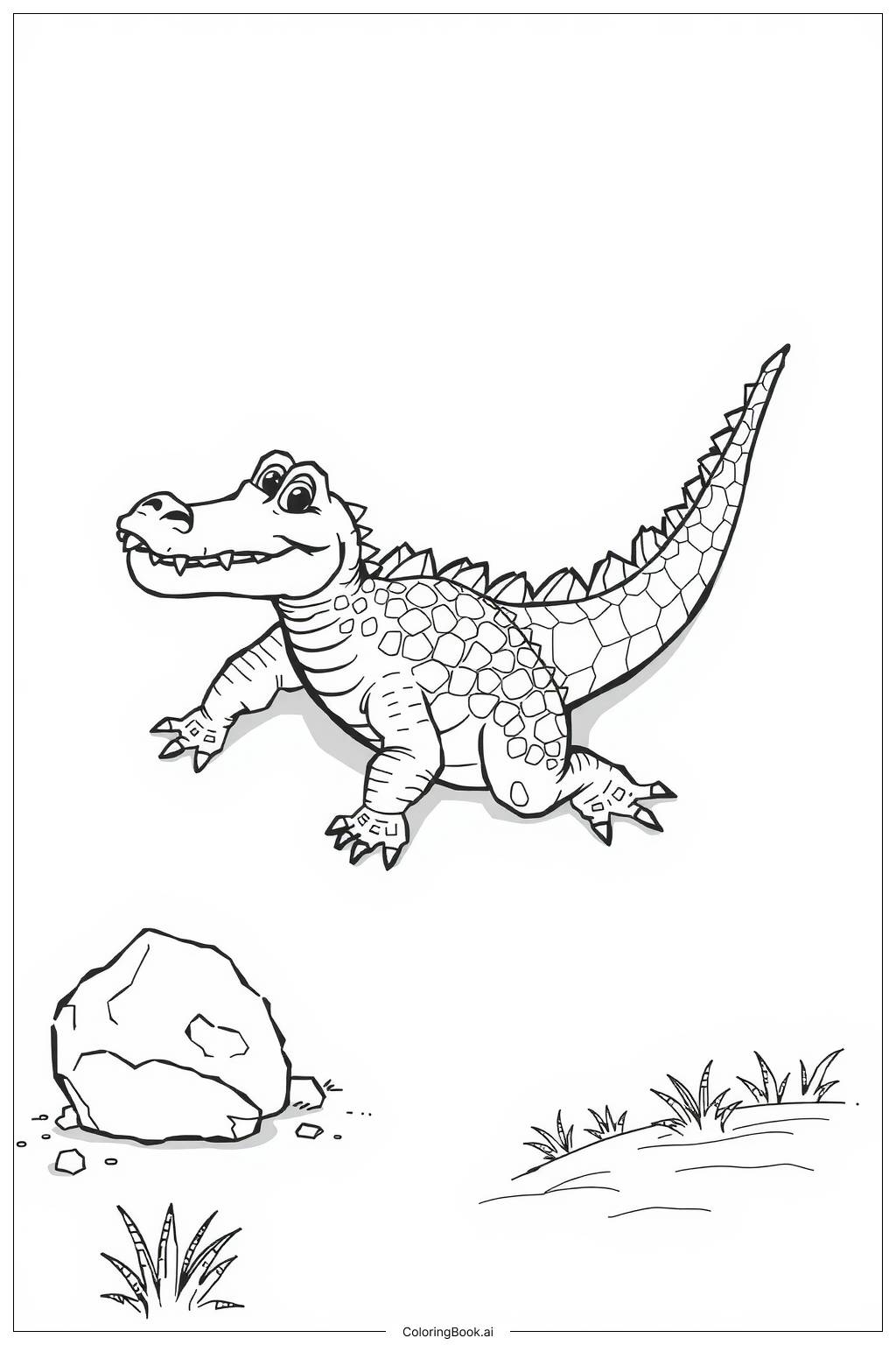  Page de coloriage Crocodile se reposant au soleil 